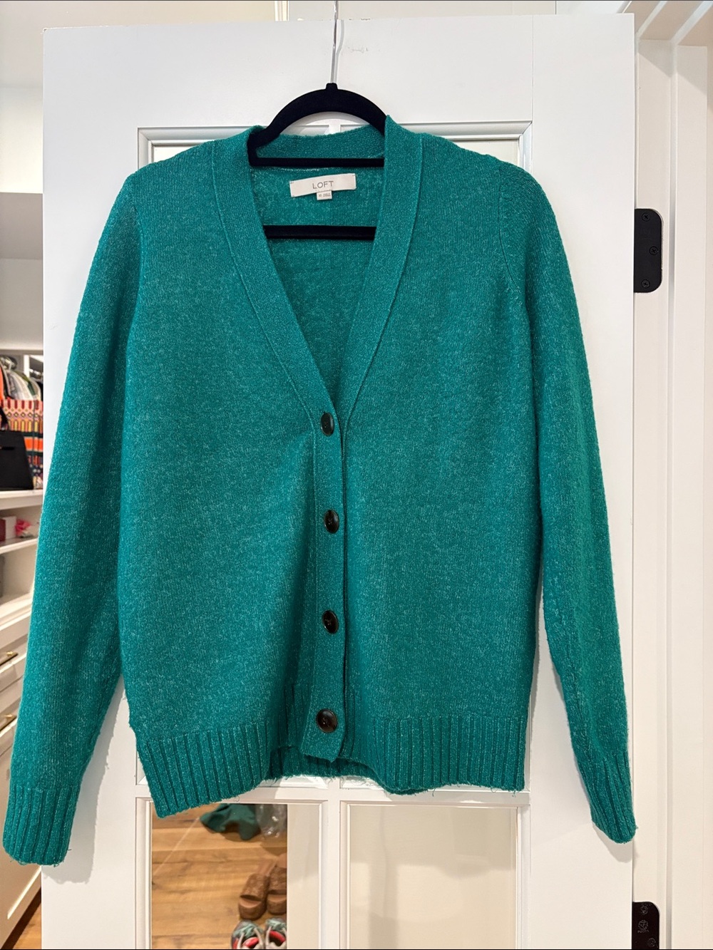 LOFT Teal Button-Front V-Neck Cardigan